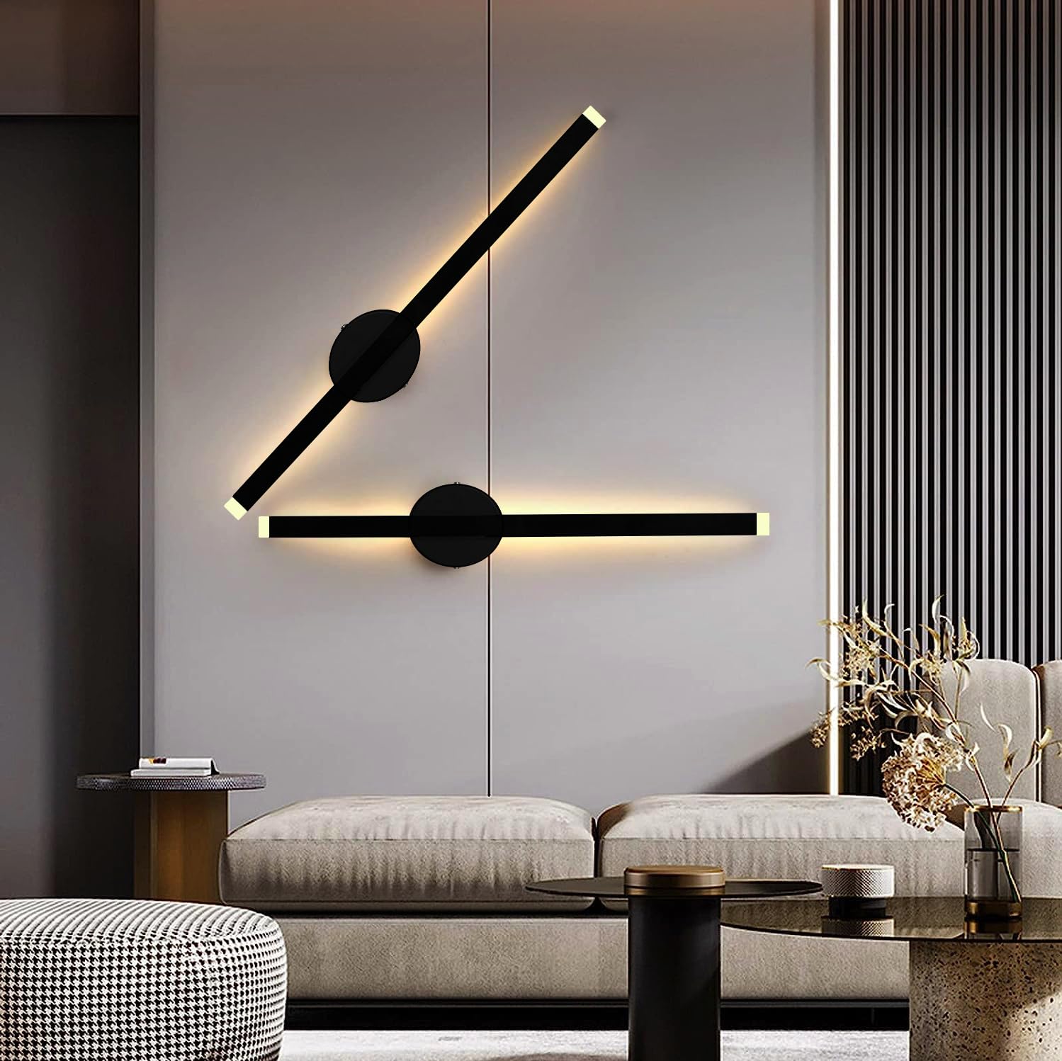 Metal, Acrylic 15w Modern LED Long Wall Sconce Black Wall Light for Bedroom Living Room Corridor Lighting Fixtures Wall Mount (Black(47cm), 1)