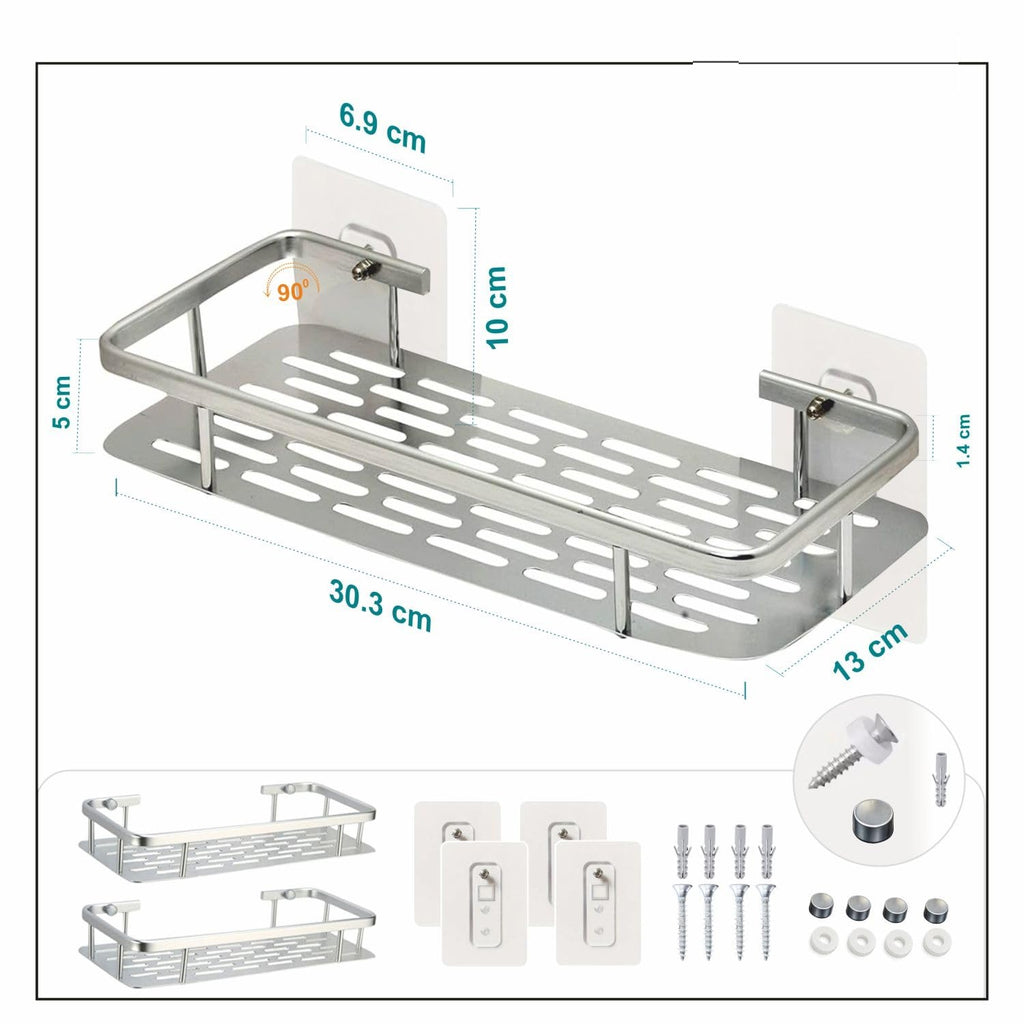 DRR Teleservices 2 PCS Aluminum Wall Mounted Bathroom Organiser, Floating Shelf for Wall for Bathroom Cabinet Multifunctional Large Capacity Bathroom Rack, Bathroom Shelf for Wall - Silver - DRR Teleservices