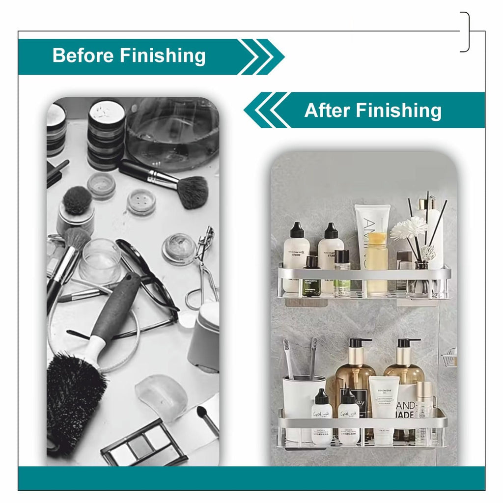 DRR Teleservices 2 PCS Aluminum Wall Mounted Bathroom Organiser, Floating Shelf for Wall for Bathroom Cabinet Multifunctional Large Capacity Bathroom Rack, Bathroom Shelf for Wall - Silver - DRR Teleservices