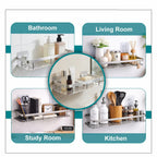 DRR Teleservices 2 PCS Aluminum Wall Mounted Bathroom Organiser, Floating Shelf for Wall for Bathroom Cabinet Multifunctional Large Capacity Bathroom Rack, Bathroom Shelf for Wall - Silver - DRR Teleservices