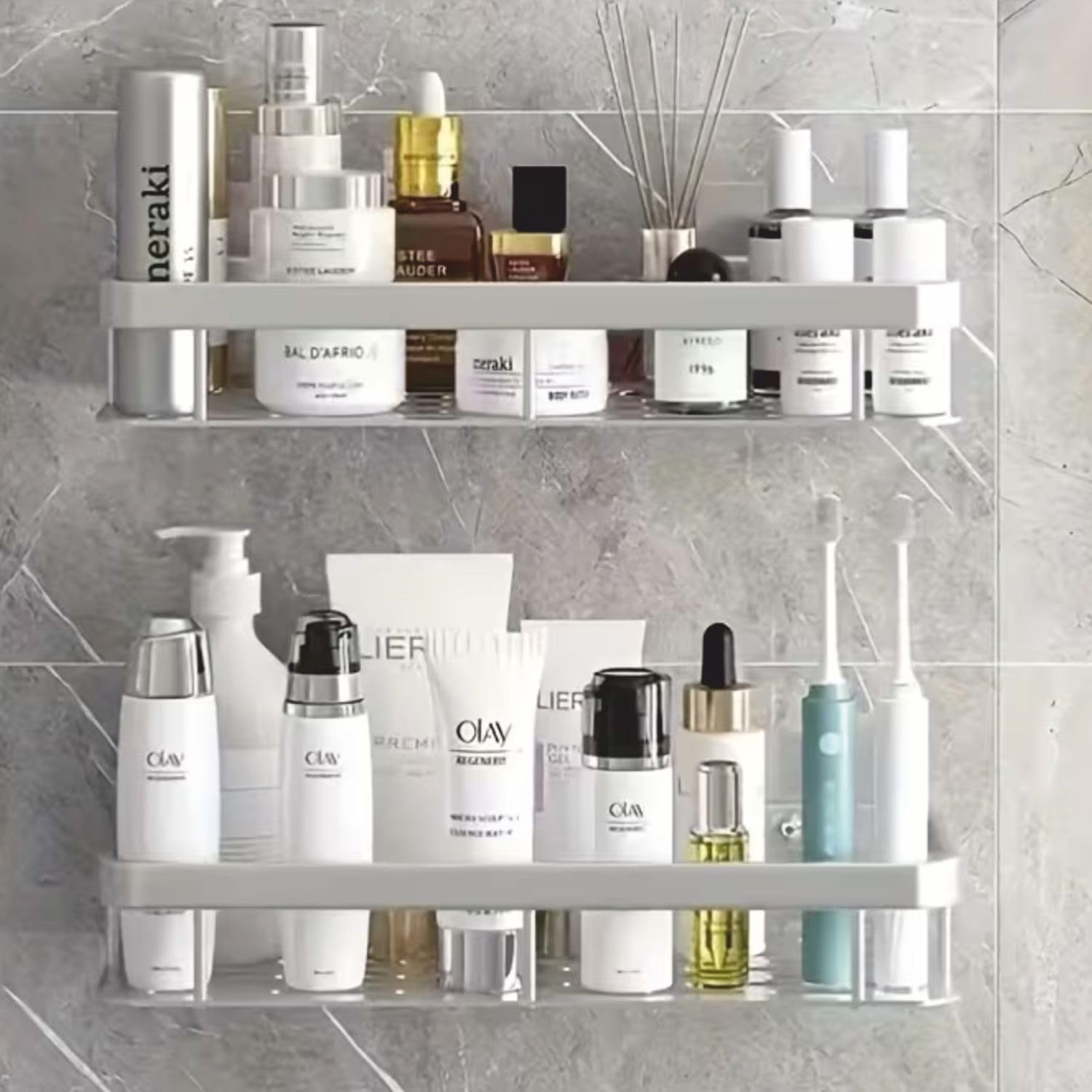 DRR Teleservices 2 PCS Aluminum Wall Mounted Bathroom Organiser, Floating Shelf for Wall for Bathroom Cabinet Multifunctional Large Capacity Bathroom Rack, Bathroom Shelf for Wall - Silver - DRR Teleservices