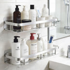 DRR Teleservices 2 PCS Aluminum Wall Mounted Bathroom Organiser, Floating Shelf for Wall for Bathroom Cabinet Multifunctional Large Capacity Bathroom Rack, Bathroom Shelf for Wall - Silver - DRR Teleservices