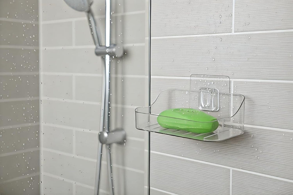 DRR Teleservices 2 PES Soap Holder for Bathroom/Soap Case/Self-Adhesive Soap Holder/Bathroom Self/Soap Stand for Bathroom/Self Draining Transparent Acrylic Soap Dish Holder Drill- Free - DRR Teleservices