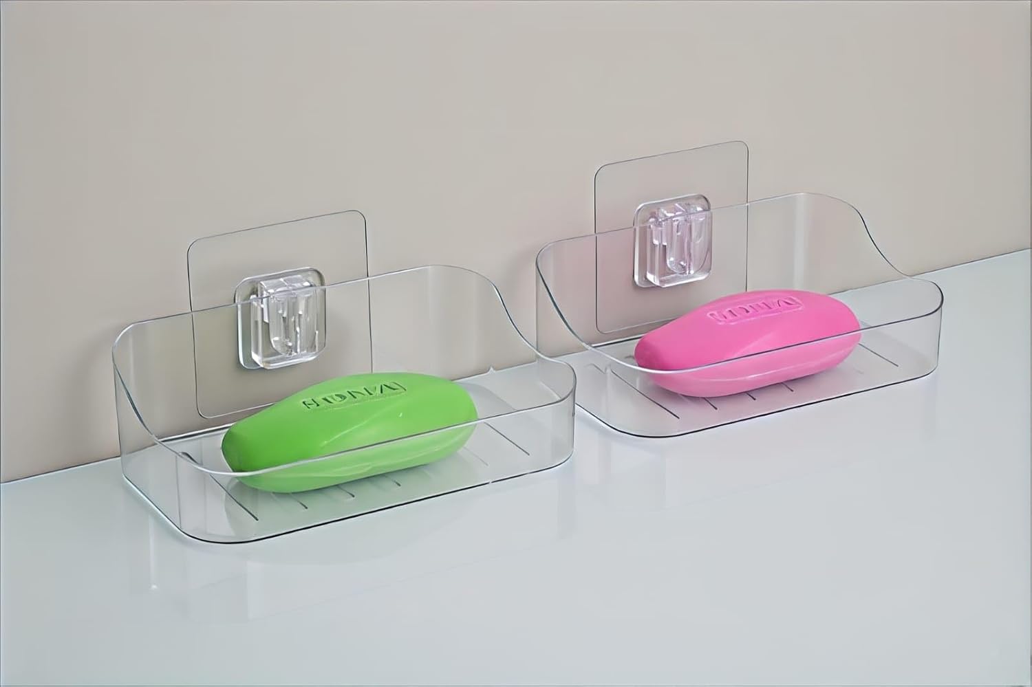 DRR Teleservices 2 PES Soap Holder for Bathroom/Soap Case/Self-Adhesive Soap Holder/Bathroom Self/Soap Stand for Bathroom/Self Draining Transparent Acrylic Soap Dish Holder Drill- Free - DRR Teleservices