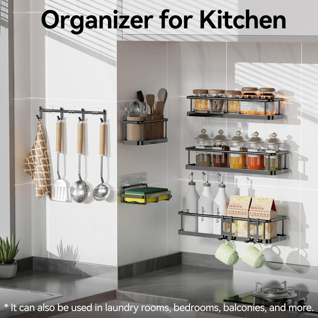 DRR Teleservices 6 Pcs Bathroom Organiser Without Drill |Bathroom Accessories Set | Bathroom Stand for wall Toothbrush, Soap and Shampoo Holder - DRR Teleservices