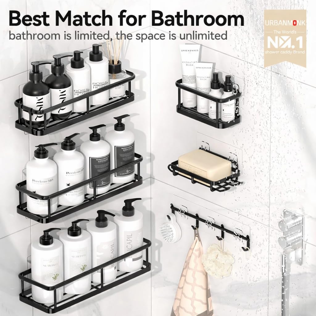 DRR Teleservices 6 Pcs Bathroom Organiser Without Drill |Bathroom Accessories Set | Bathroom Stand for wall Toothbrush, Soap and Shampoo Holder - DRR Teleservices