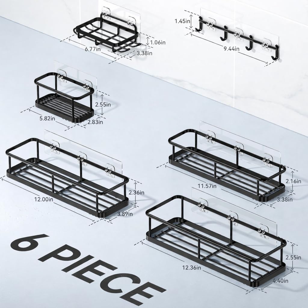 DRR Teleservices 6 Pcs Bathroom Organiser Without Drill |Bathroom Accessories Set | Bathroom Stand for wall Toothbrush, Soap and Shampoo Holder - DRR Teleservices