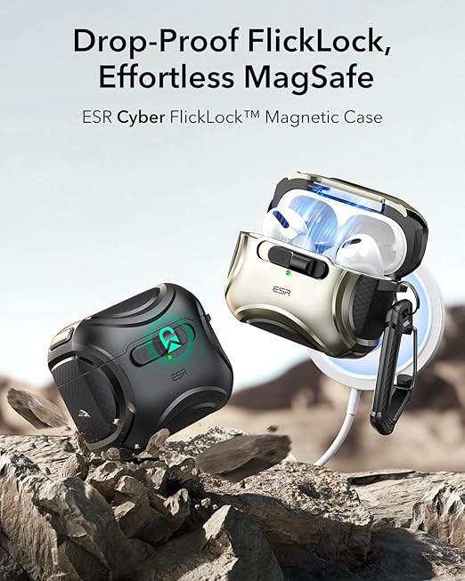 DRR  Teleservices AirPods Pro 2 Case (2023/2022/2019, 2nd/1st Gen), Compatible with AirPods Pro 2nd Generation MagSafe, Cyber Series, Black - DRR Teleservices