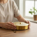 DRR Teleservices 'Floral' Brass Spice Box for Kitchen with Spoon (7 Detachable Containers, Each Container : 100 gram, Gold) - DRR Teleservices