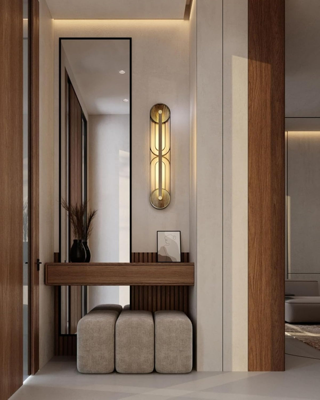 DRR Teleservices Metal & Wooden Long Wall Lamp – LED Light Sconce for Farmhouse, Living Room, Bedroom & Hallway – Rustic Modern Wall Light Fixture