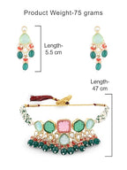 DRR Teleservices Multicolor Stones & Beads Multistrand Beaded Kundan Choker Necklace Earring & Ring Set For Women