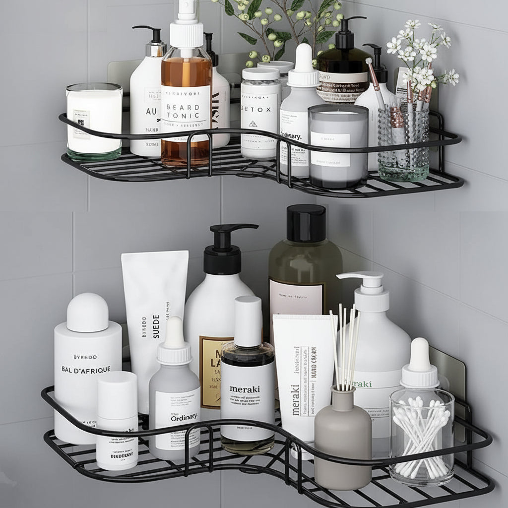 DRR Teleservices Pack of 2 Self-Adhesive Shelf/Storage Organizer for Bathroom and Kitchen Corner Wall Mounted Rack Shelf Bathroom Accessories Storage Rack No Drilling-Shelf Adhesive - DRR Teleservices