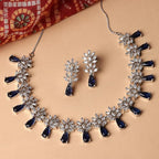 DRR  Teleservices Rhodium-Plated Silver Toned Teardrop Shaped American Diamond Studded Necklace Earrings Jewellery Set for Girls and Women - DRR Teleservices