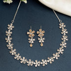 DRR Teleservices Rhodium Plated Silver Toned White American Diamond Studded Flower Shaped Jewellery Set For Girls and Women