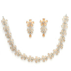 DRR Teleservices Rhodium Plated Silver Toned White American Diamond Studded Flower Shaped Jewellery Set For Girls and Women