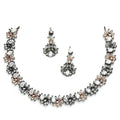 DRR Teleservices Rhodium-Plated with Silver-Toned Floral and Pear Design White American Diamond Studded Jewellery Set