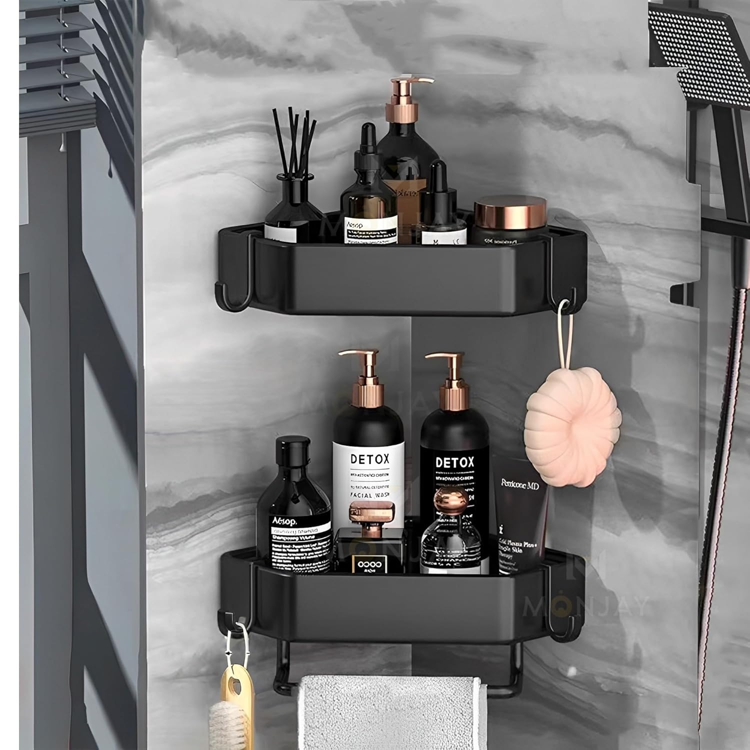 DRR Teleservices Self-Adhesive Aluminium Bathroom Corner Shelf Rack  Stand Bathroom Organisers Storage Racks Bathroom Shelf/Shelves Corner (King)(2 Shelf) - DRR Teleservices