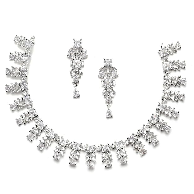 DRR Teleservices Women Plated Leaf Shaped American Diamond Studded Jewellery Set