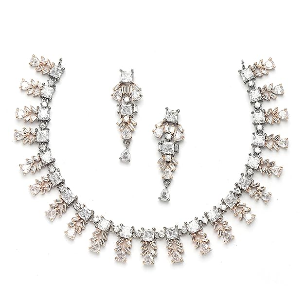 DRR Teleservices Women Plated Leaf Shaped American Diamond Studded Jewellery Set
