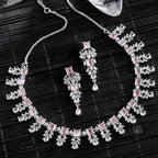 DRR Teleservices Women Plated Leaf Shaped American Diamond Studded Jewellery Set