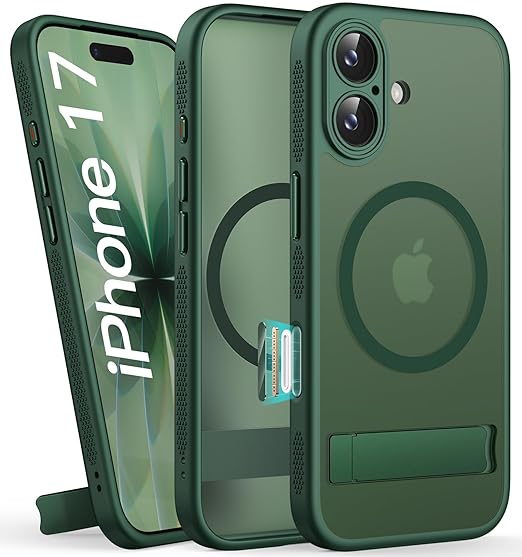 DRR Teleservices for iPhone 17 Cover Magnetic Back with Build-in Stand, (Compatible with Magsafe) -Green - DRR Teleservices