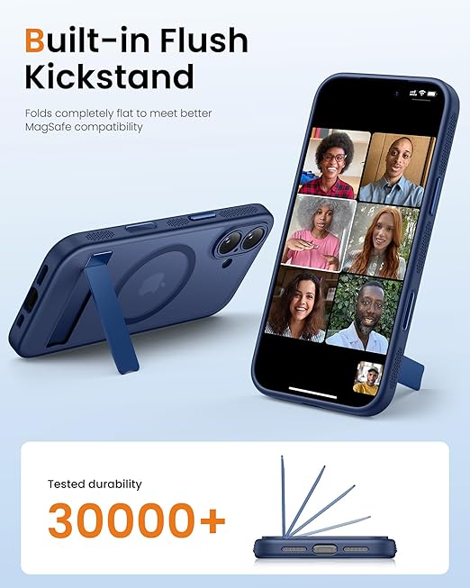 DRR Teleservices for iPhone 17 Cover with Stand & Camera Control, Compatible with Magsafe, Full-Cover Lens Protection -Blue - DRR Teleservices