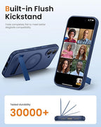 DRR Teleservices for iPhone 17 Cover with Stand & Camera Control, Compatible with Magsafe, Full-Cover Lens Protection -Blue - DRR Teleservices