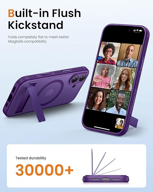 DRR Teleservices for iPhone 17 Cover with Stand & Camera Control, Compatible with Magsafe, Full-Cover Lens Protection -Purple - DRR Teleservices