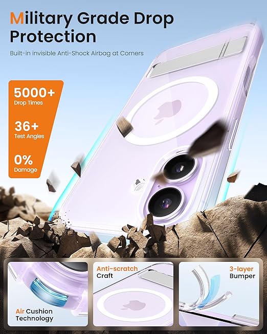 DRR Teleservices for iPhone 17 Cover with Stand & Camera Control, Compatible with Magsafe, Full-Cover Lens Protection -Transparent - DRR Teleservices