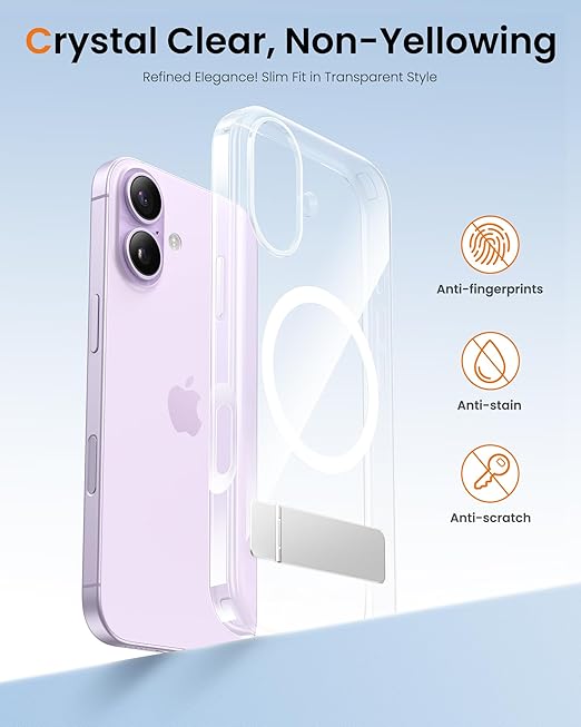 DRR Teleservices for iPhone 17 Cover with Stand & Camera Control, Compatible with Magsafe, Full-Cover Lens Protection -Transparent - DRR Teleservices